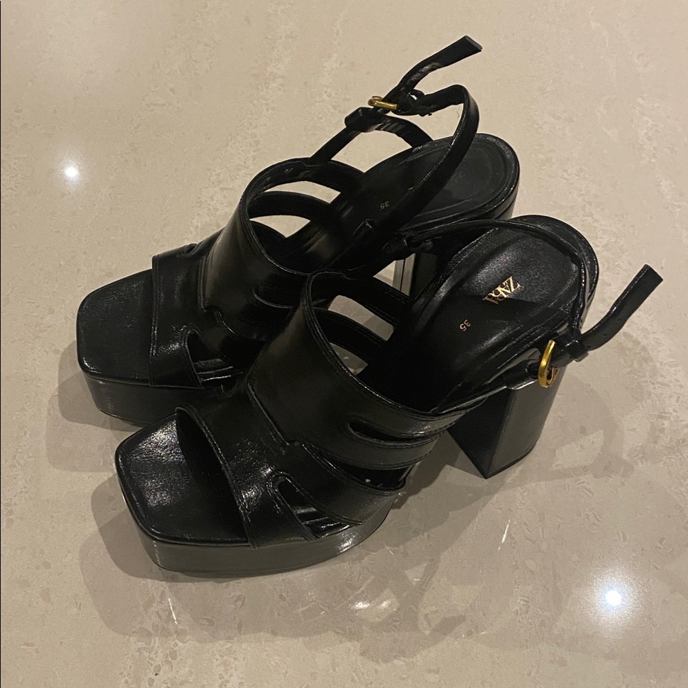 Zara Black Chunky Heel Sandals